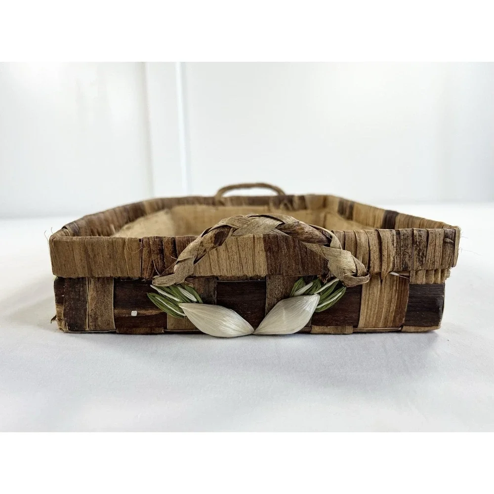 Vintage 70s Raffia Casserole Carrier Basket 3D Fruit Veggie Boho Pyrex Holder